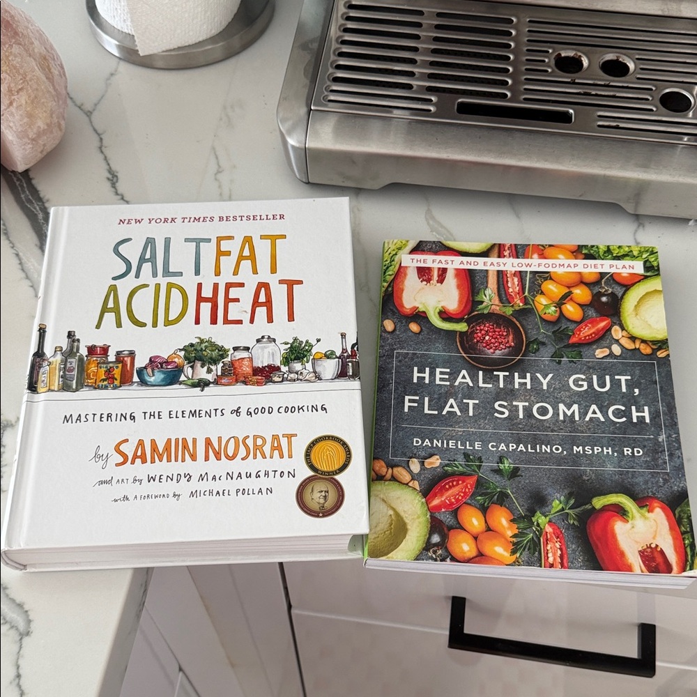 2 coffee table / cook books. Salt, Fat, Acid, Heat and Healthy Gut book